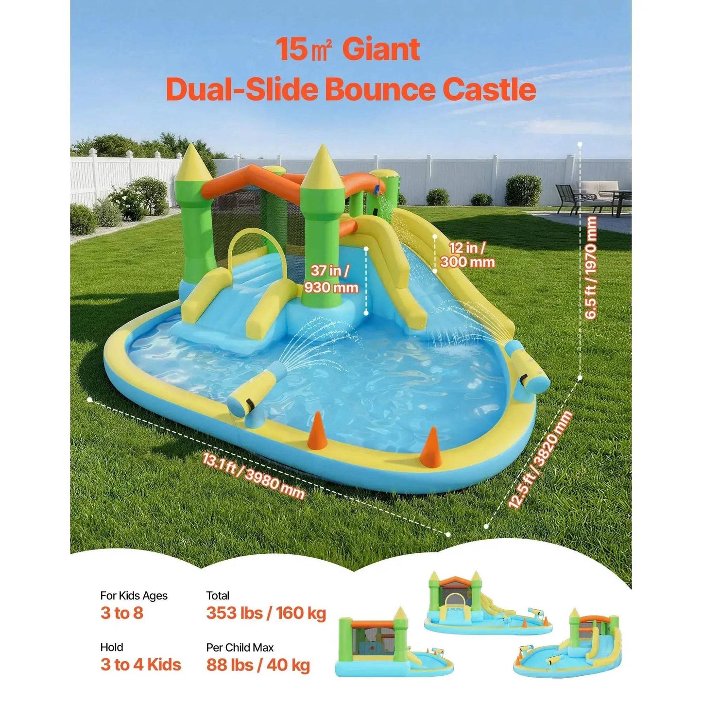 Inflatable Bounce House With Water Slide And Basketball Hoop - ToylandEU