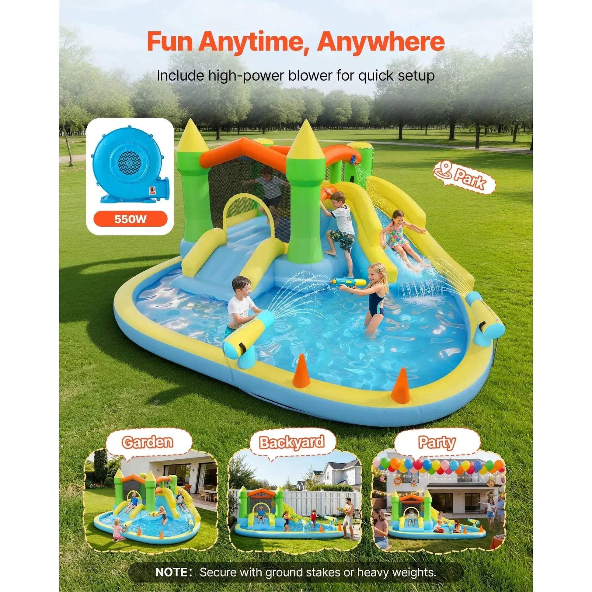 Inflatable Bounce House With Water Slide And Basketball Hoop - ToylandEU