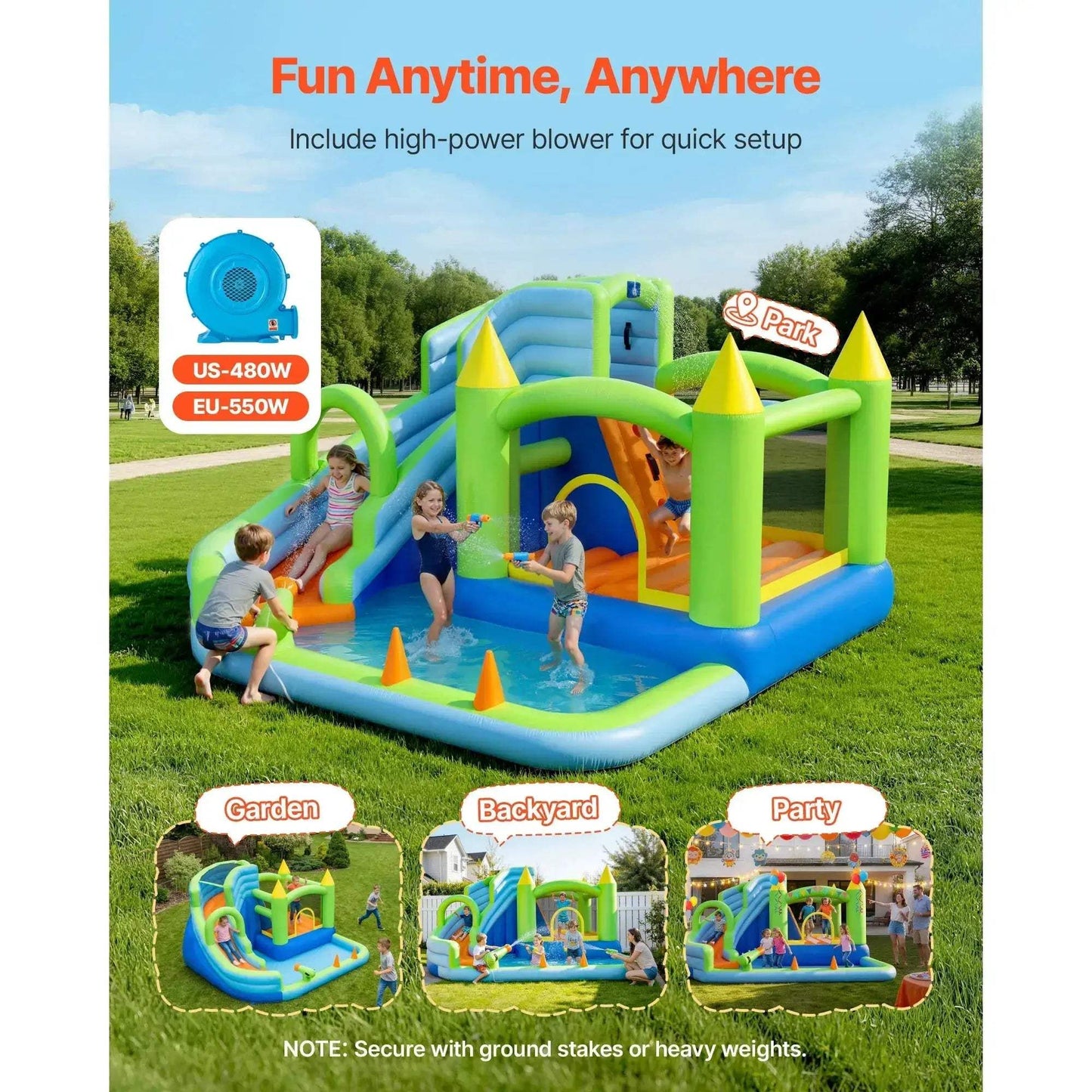 Inflatable Bounce House With Water Slide For Backyard Fun - ToylandEU