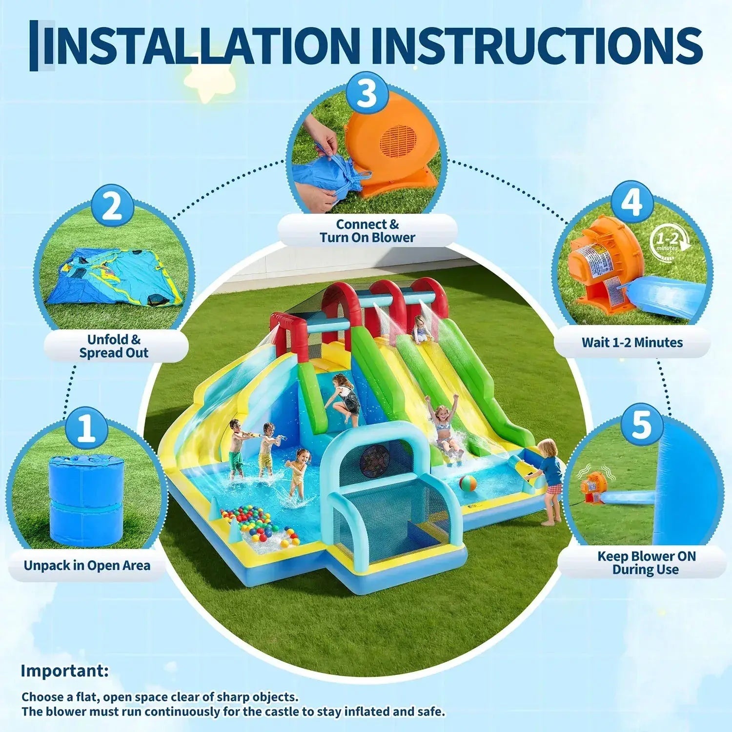 Inflatable Bounce House With Water Slides For Backyard Fun - ToylandEU