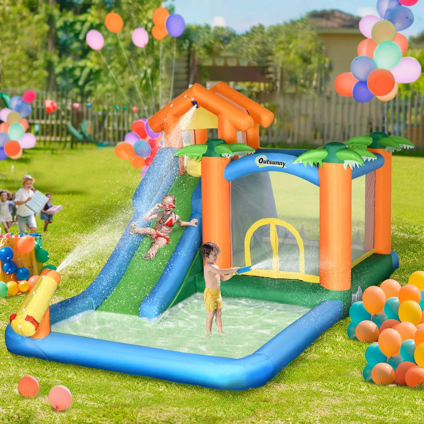 Inflatable Bounce House for Kids with Water Gun and Climbing Wall - ToylandEU