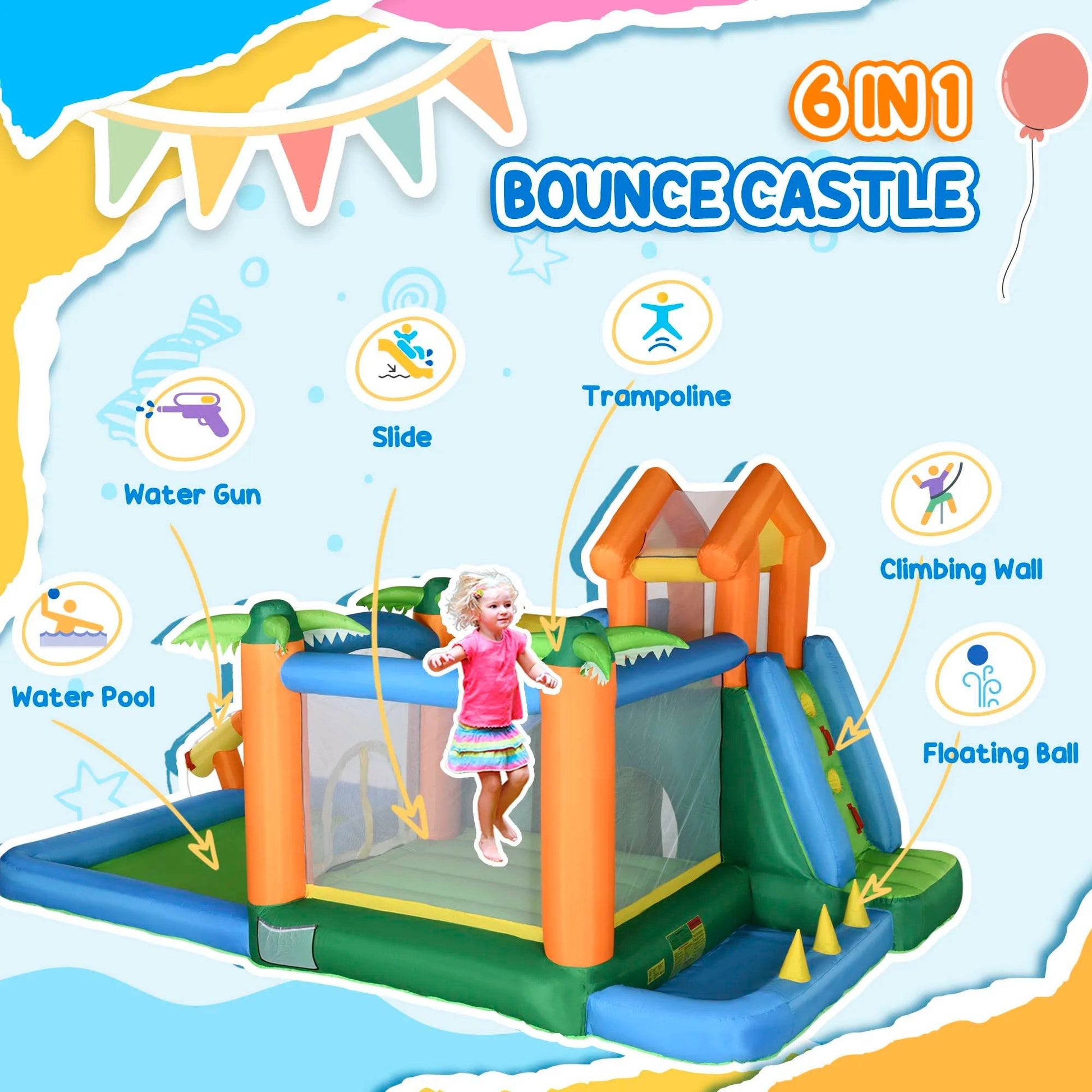 Inflatable Bounce House for Kids with Water Gun and Climbing Wall - ToylandEU