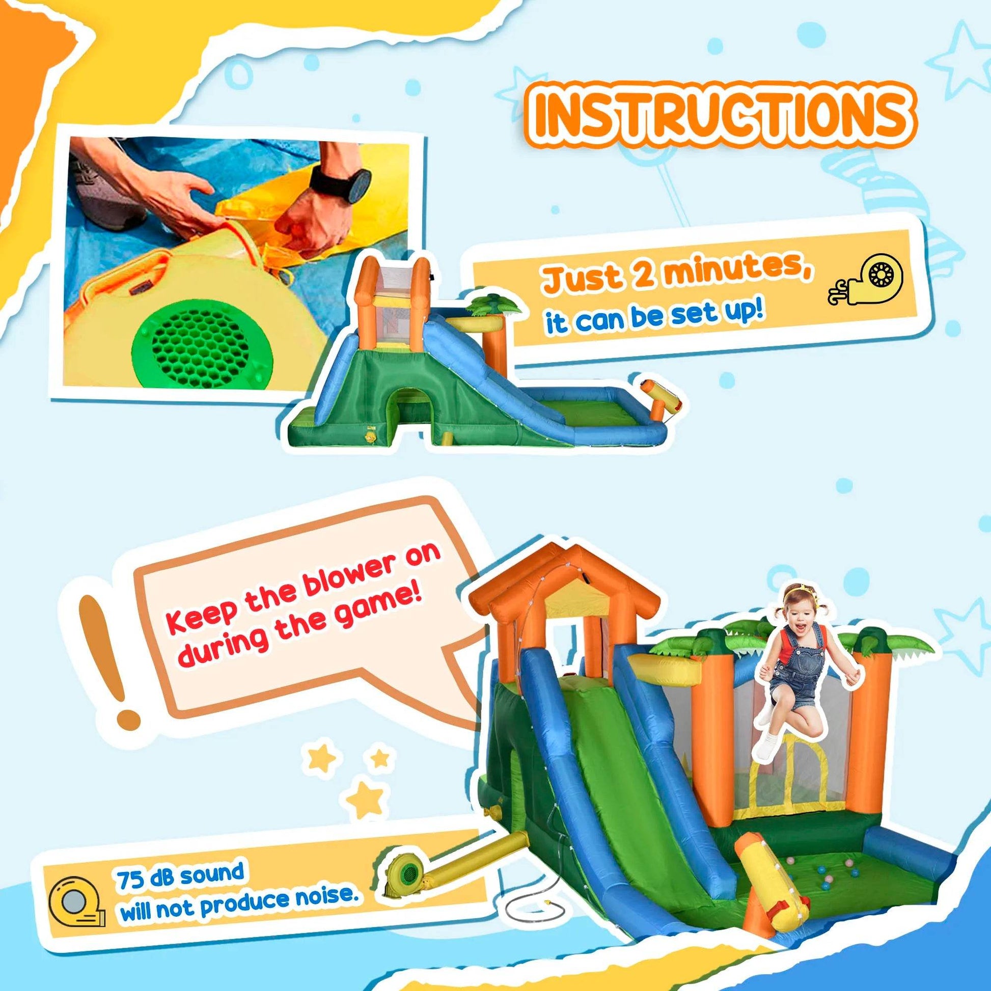 Inflatable Bounce House for Kids with Water Gun and Climbing Wall - ToylandEU