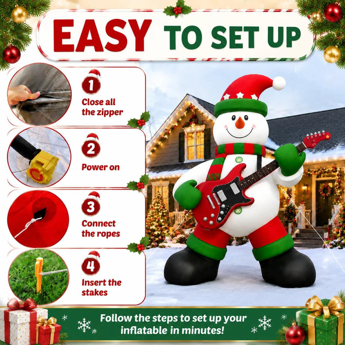 Inflatable Christmas Snowman | 26ft Playing Guitar | Toylandeu™