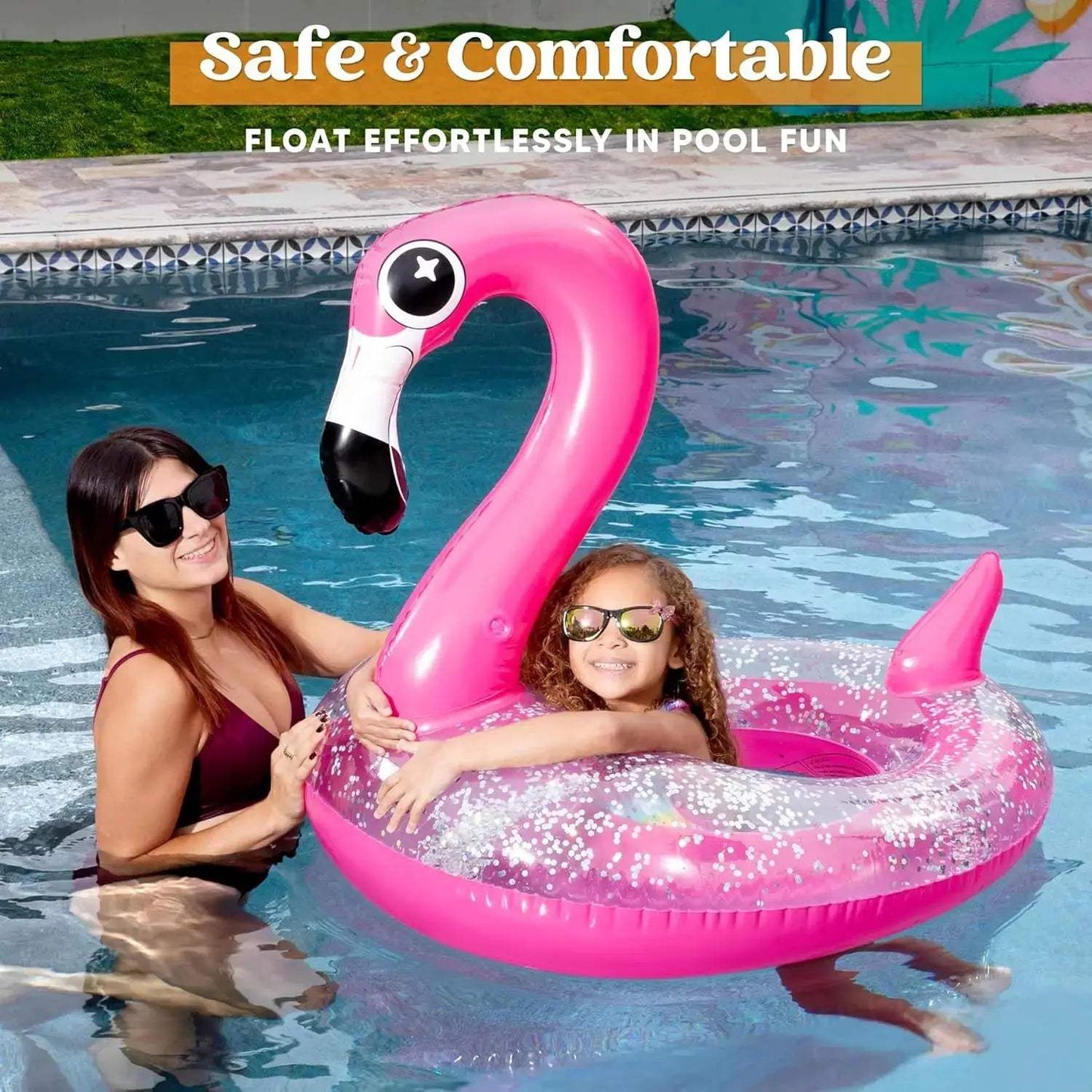 Inflatable Flamingo Pool Floats Flamingo Pool Tube Swim Ring Floaties with Glitter for Adults Kids Floating Fun Beach Lake Float - ToylandEU