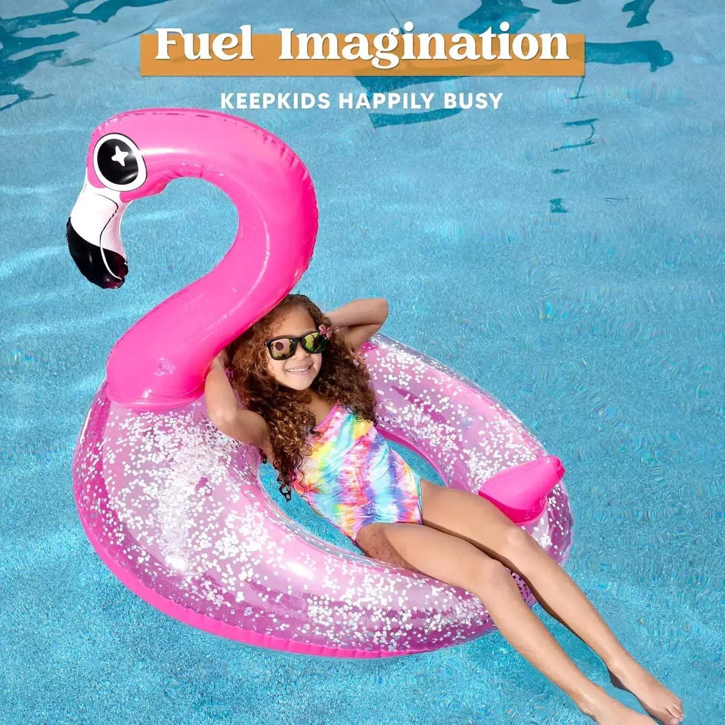 Inflatable Flamingo Pool Floats Flamingo Pool Tube Swim Ring Floaties with Glitter for Adults Kids Floating Fun Beach Lake Float - ToylandEU