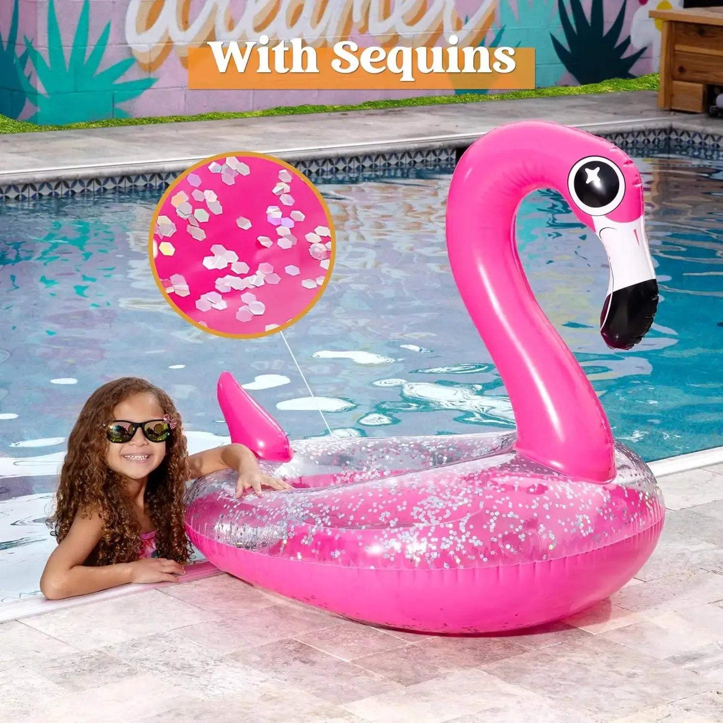 Inflatable Flamingo Pool Floats Flamingo Pool Tube Swim Ring Floaties with Glitter for Adults Kids Floating Fun Beach Lake Float - ToylandEU