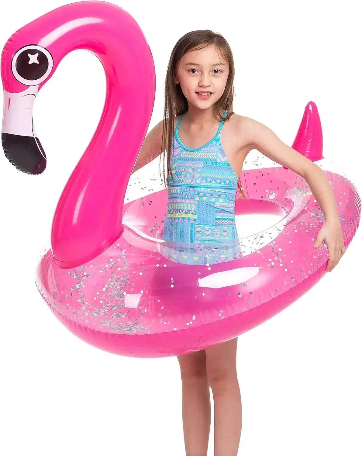 Inflatable Flamingo Pool Floats Flamingo Pool Tube Swim Ring Floaties with Glitter for Adults Kids Floating Fun Beach Lake Float - ToylandEU