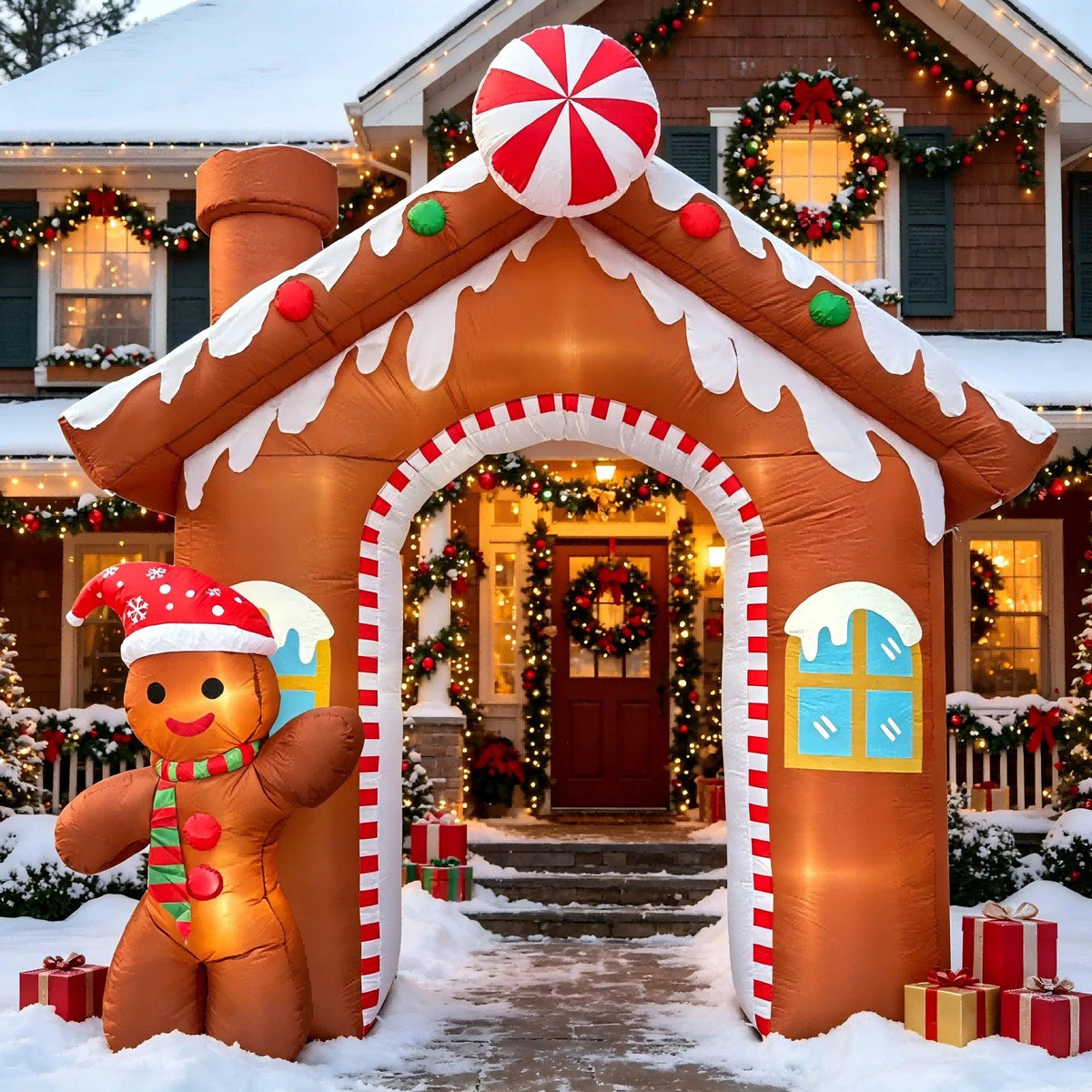 Inflatable Gingerbread Arch | 10 Ft Tall LED | Toylandeu™