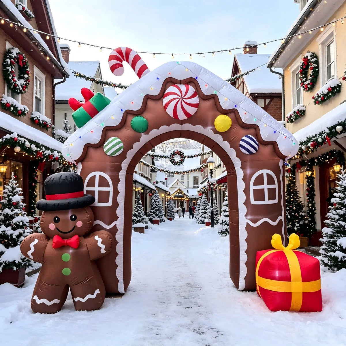 Inflatable Gingerbread Archway | 11Ft Pre-Lit | Toylandeu™