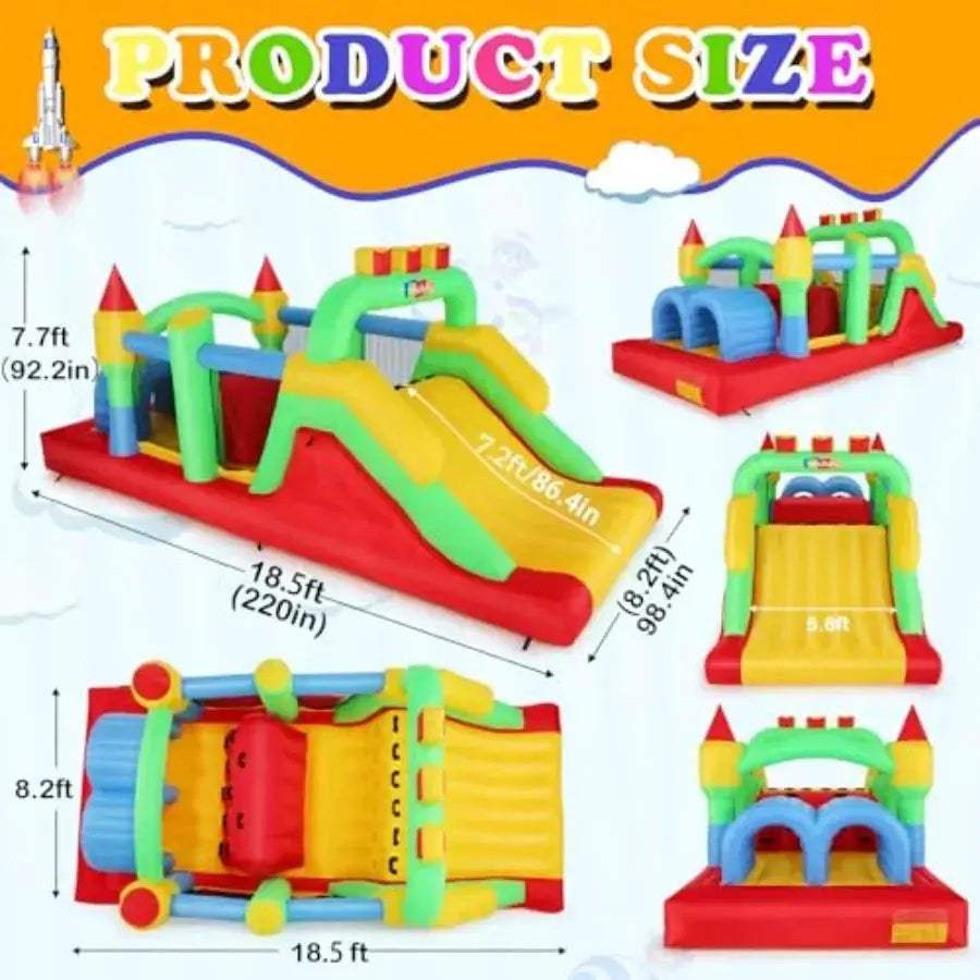 Inflatable Obstacle Course Bounce House With Dual Racing Slides - ToylandEU