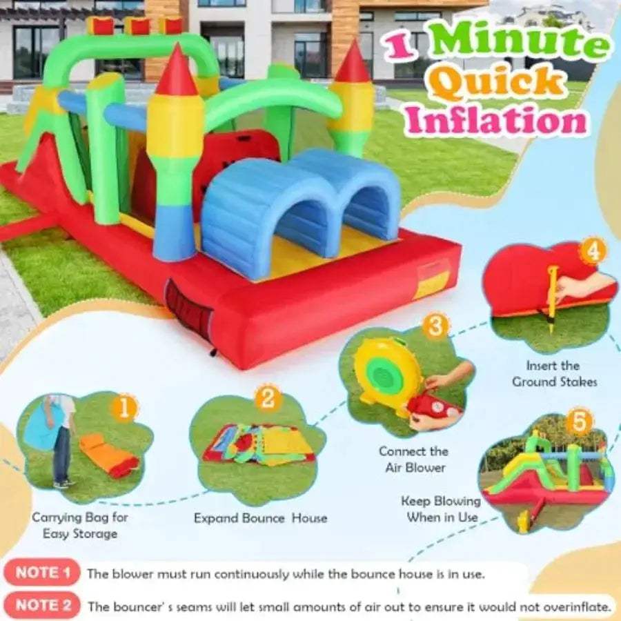 Inflatable Obstacle Course Bounce House With Dual Racing Slides - ToylandEU