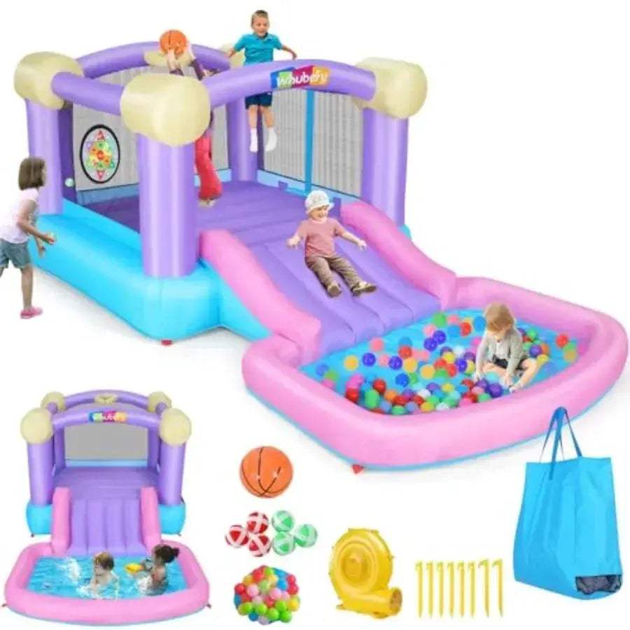 Inflatable Pink Bounce House With Ball Pit And Water Park - ToylandEU