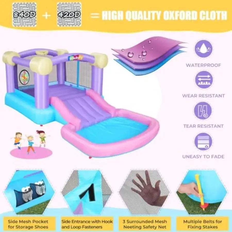 Inflatable Pink Bounce House With Ball Pit And Water Park - ToylandEU
