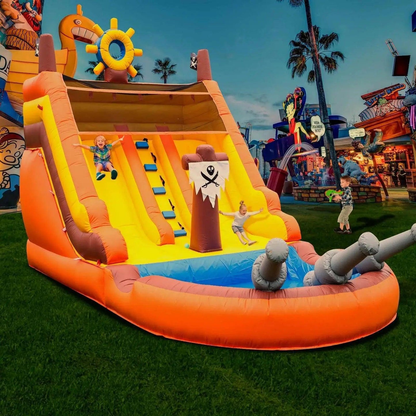 Inflatable Pirate Boat Outdoor Slides Air Bounce Water Play -  ToylandEU™