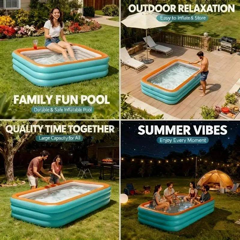 Inflatable Pool for Outdoor Water Parties Adult & Children's Swimming Pool, Rectangular Foldable Pool for Backyard Entertainment - ToylandEU