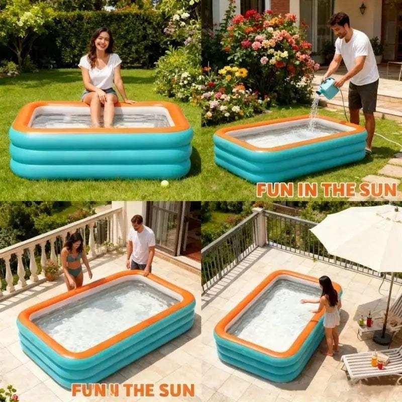 Inflatable Pool for Outdoor Water Parties Adult & Children's Swimming Pool, Rectangular Foldable Pool for Backyard Entertainment - ToylandEU