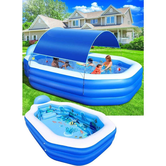 Inflatable Pool with Removable Canopy Large Inflatable Swimming Pool for Kids and Adults Blow Up Pool with Seats and Backrest Durable Thickened Material - ToylandEU