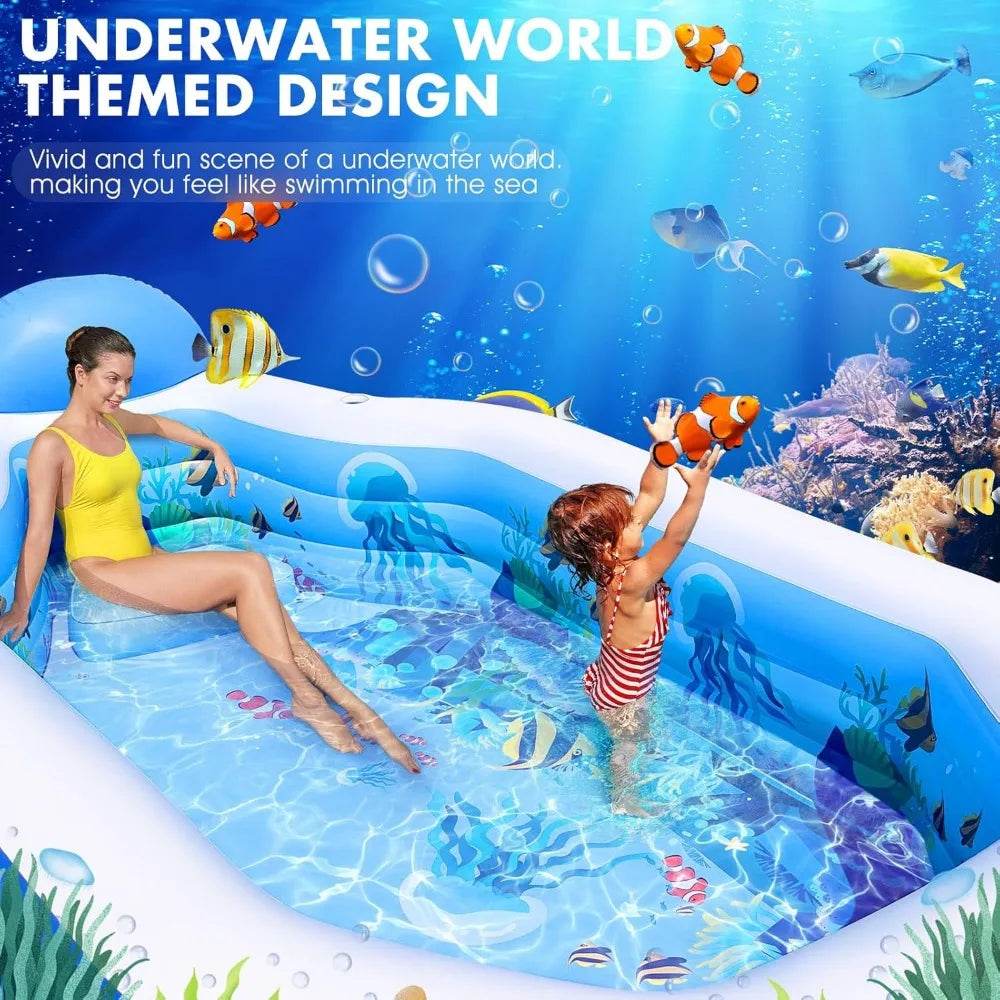Inflatable Pool with Removable Canopy Large Inflatable Swimming Pool for Kids and Adults Blow Up Pool with Seats and Backrest Durable Thickened Material - ToylandEU