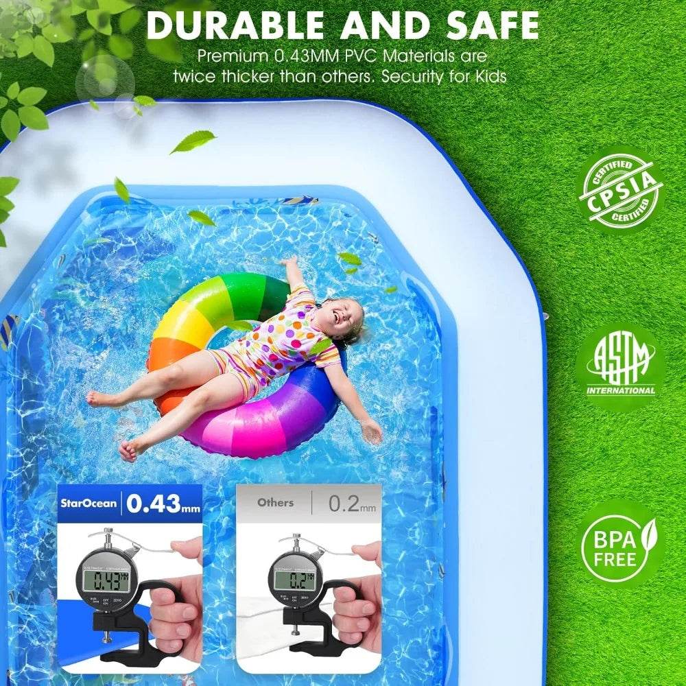 Inflatable Pool with Removable Canopy Large Inflatable Swimming Pool for Kids and Adults Blow Up Pool with Seats and Backrest Durable Thickened Material - ToylandEU