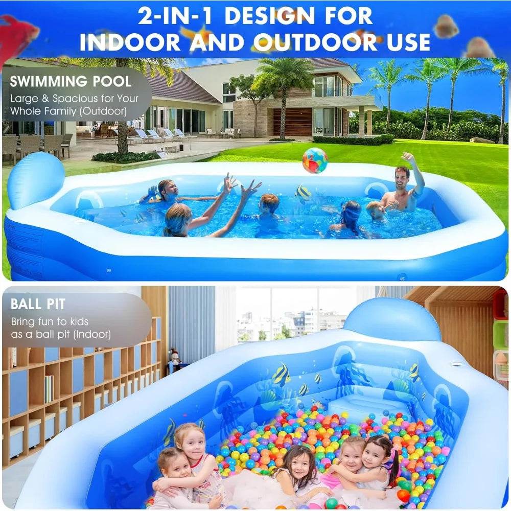 Inflatable Pool with Removable Canopy Large Inflatable Swimming Pool for Kids and Adults Blow Up Pool with Seats and Backrest Durable Thickened Material - ToylandEU