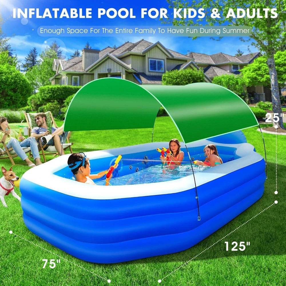 Inflatable Pool with Removable Canopy Large Inflatable Swimming Pool for Kids and Adults Blow Up Pool with Seats and Backrest Durable Thickened Material - ToylandEU