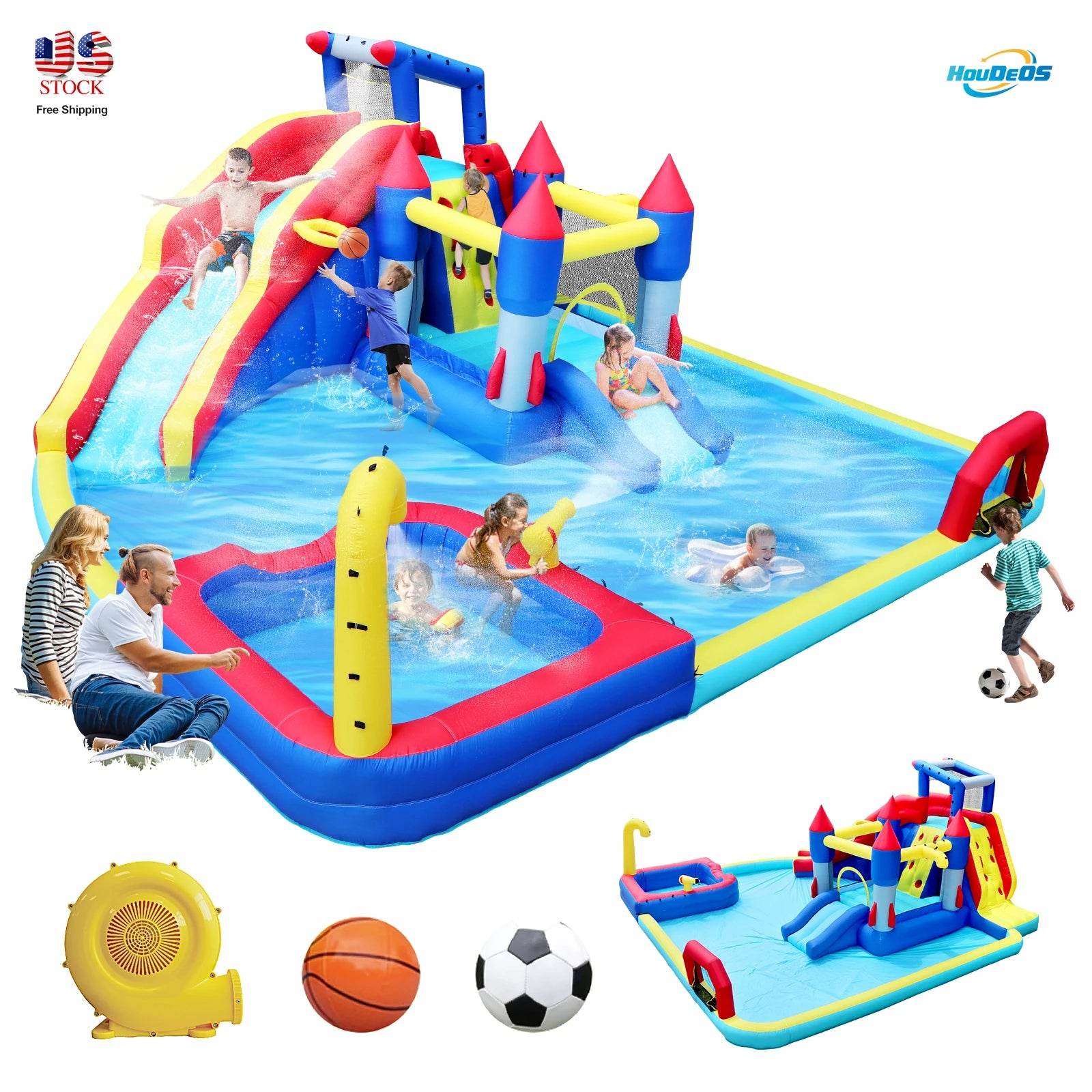 Inflatable Slide Water Park Trampoline Bouncing House Outdoor Garden For Endless Fun to Kids with Blower and Toys - ToylandEU