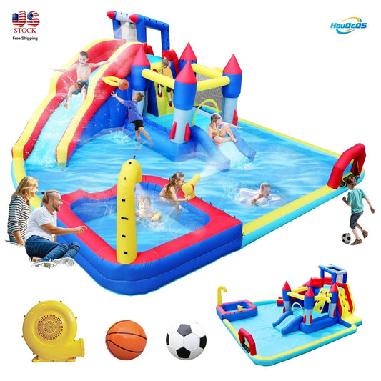 Inflatable Slide Water Park Trampoline Bouncing House Outdoor Garden For Endless Fun to Kids with Blower and Toys - ToylandEU