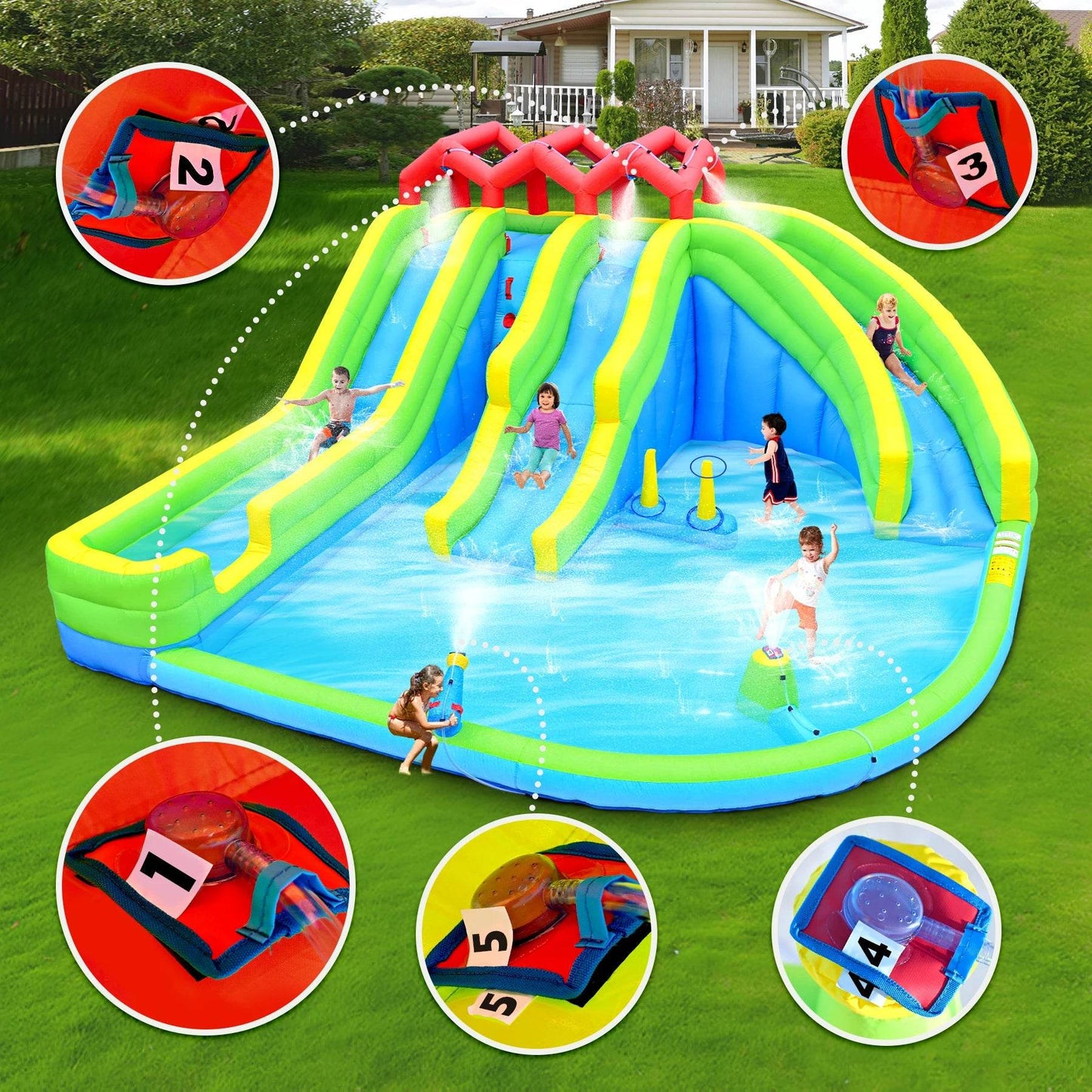 Inflatable Slide Water Park Trampoline Bouncing House Outdoor Garden For Endless Fun to Kids with Blower and Toys - ToylandEU