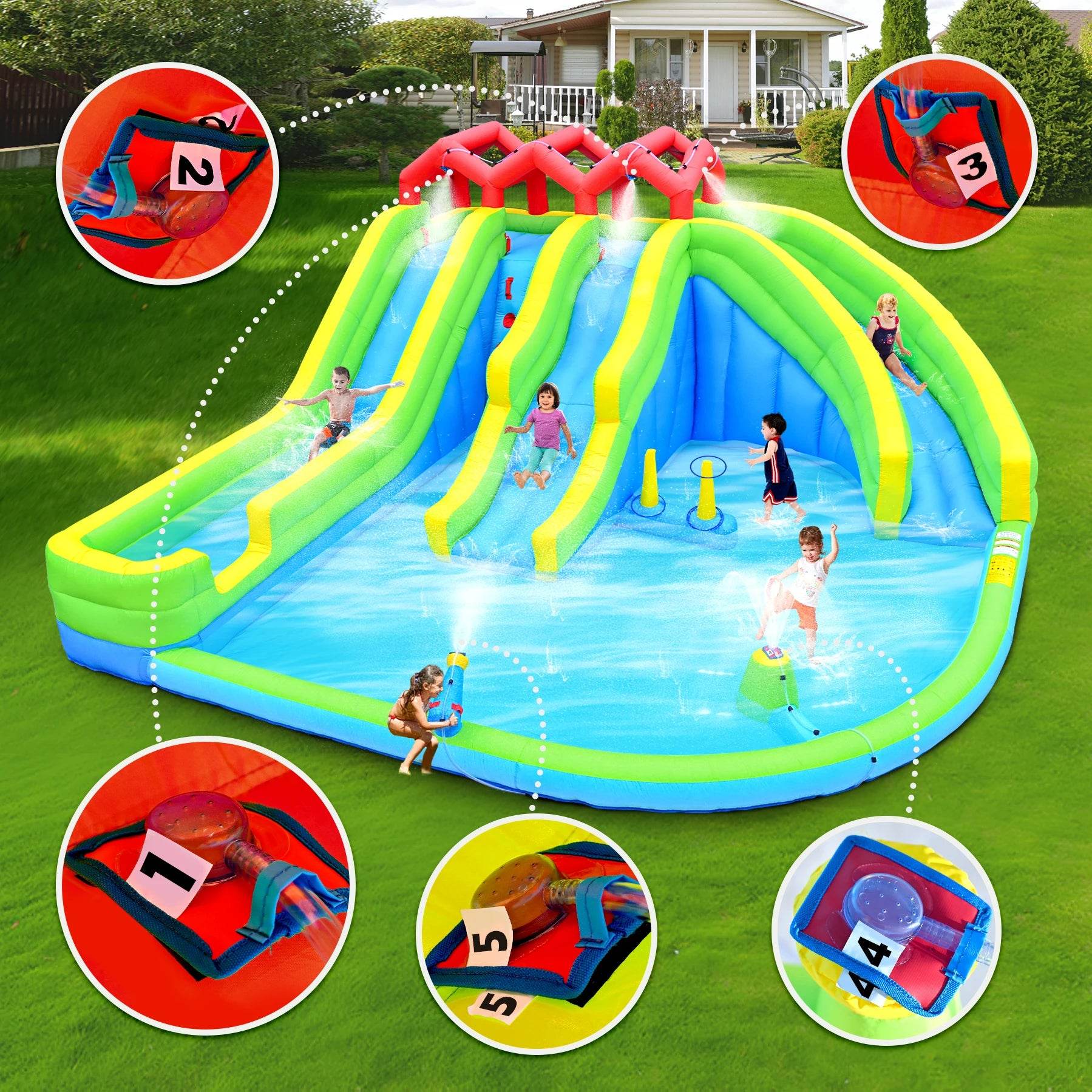 Inflatable Slide Water Park Trampoline Bouncing House Outdoor Garden For Endless Fun to Kids with Blower and Toys - ToylandEU