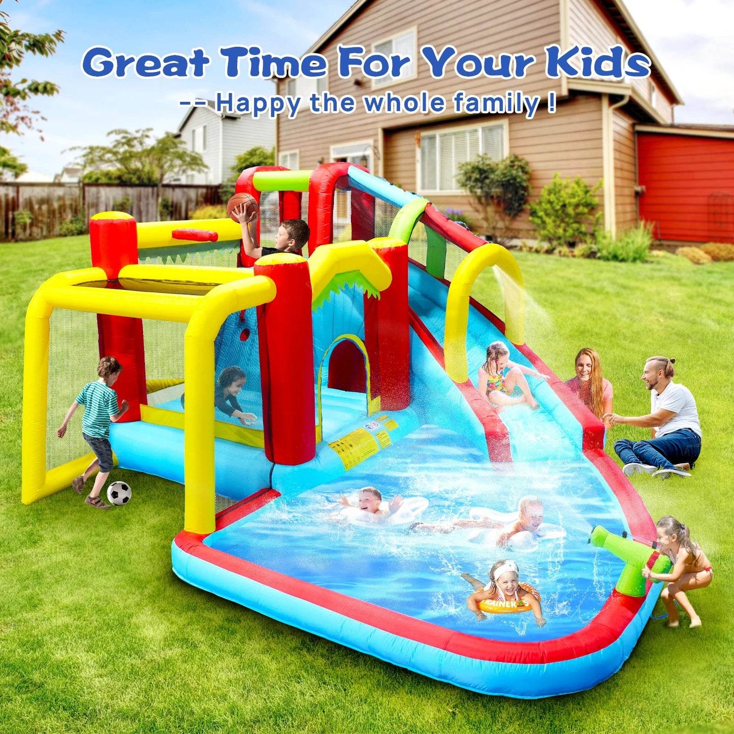 Inflatable Slide Water Park Trampoline Bouncing House Outdoor Garden For Endless Fun to Kids with Blower and Toys - ToylandEU