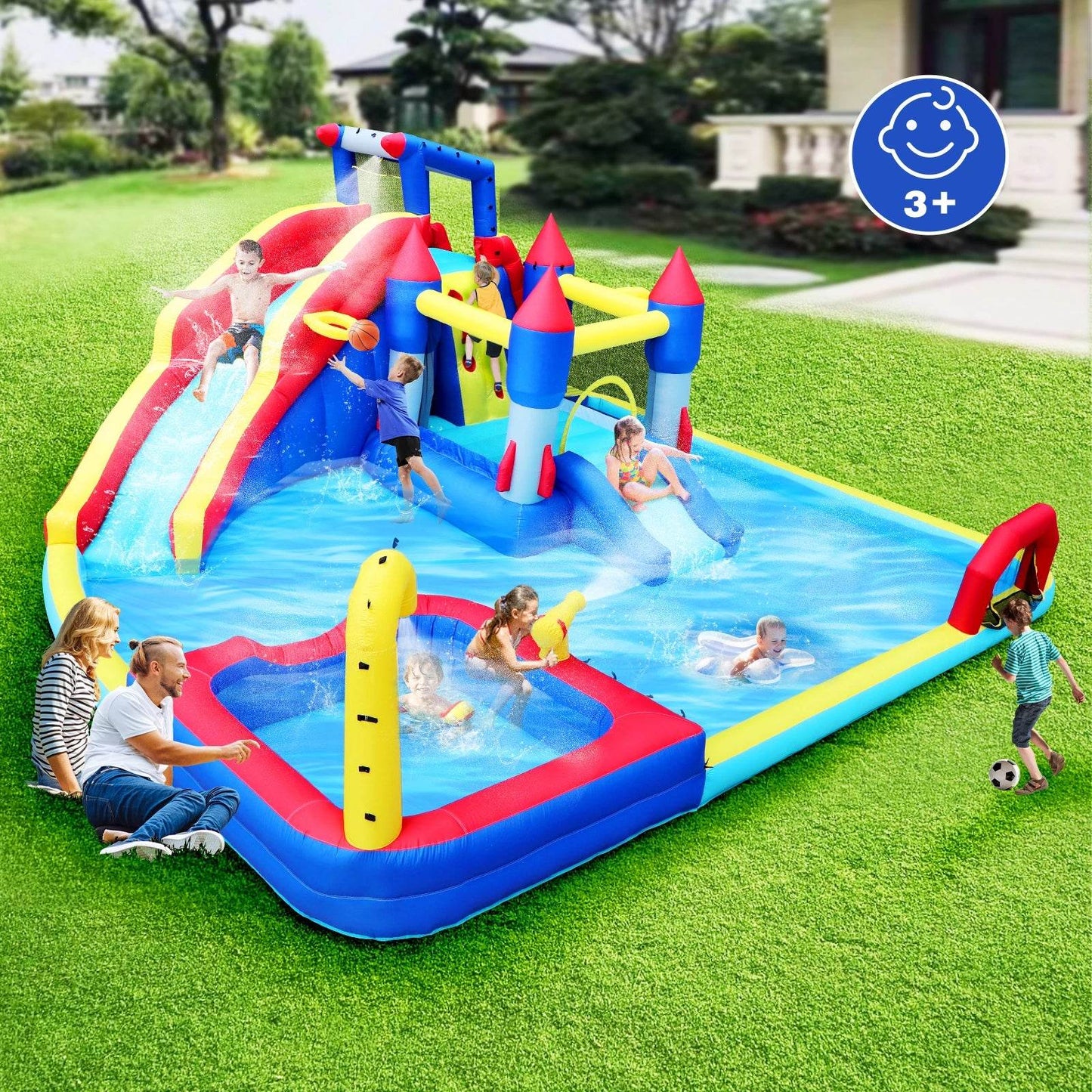 Inflatable Slide Water Park Trampoline Bouncing House Outdoor Garden For Endless Fun to Kids with Blower and Toys - ToylandEU