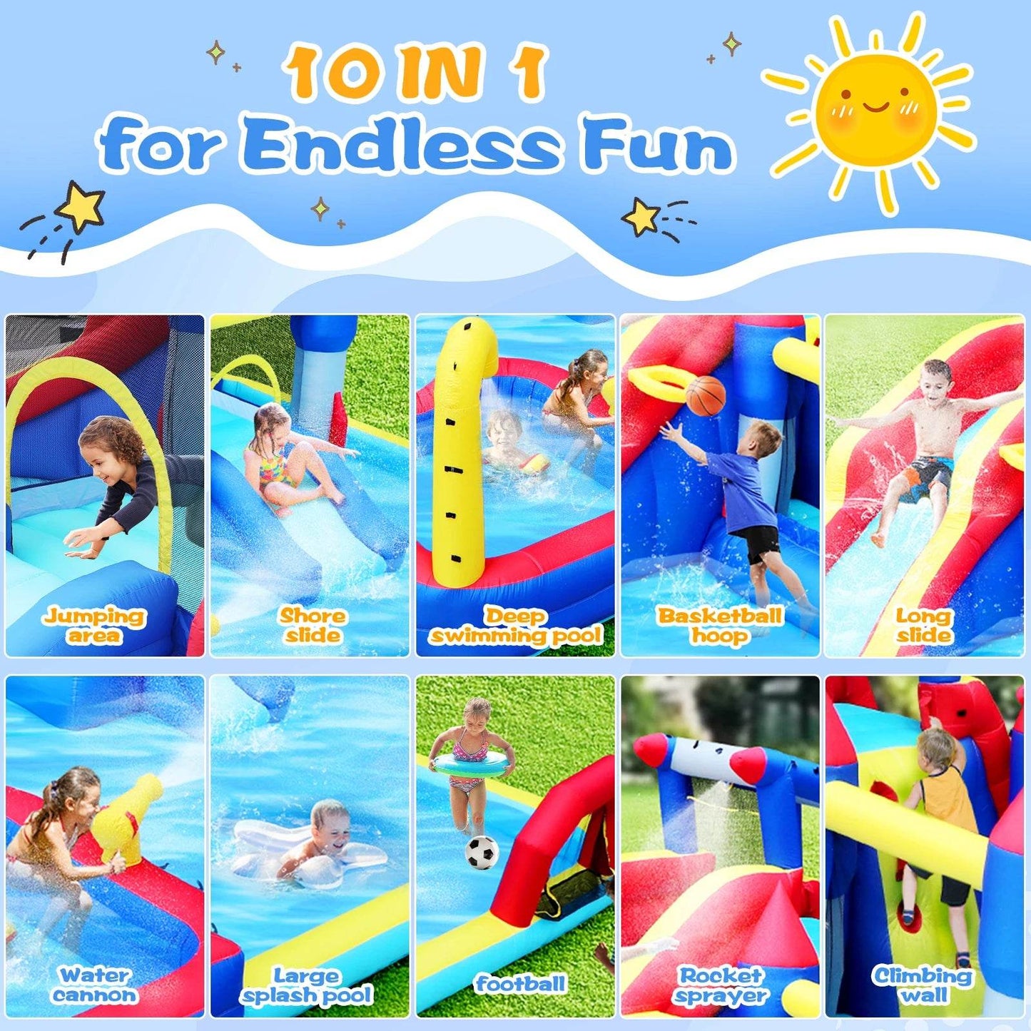Inflatable Slide Water Park Trampoline Bouncing House Outdoor Garden For Endless Fun to Kids with Blower and Toys - ToylandEU