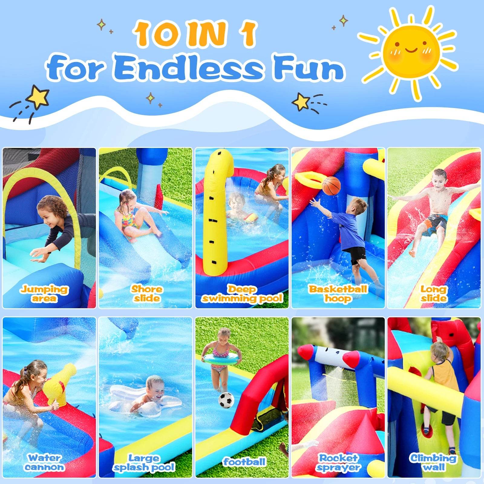 Inflatable Slide Water Park Trampoline Bouncing House Outdoor Garden For Endless Fun to Kids with Blower and Toys - ToylandEU