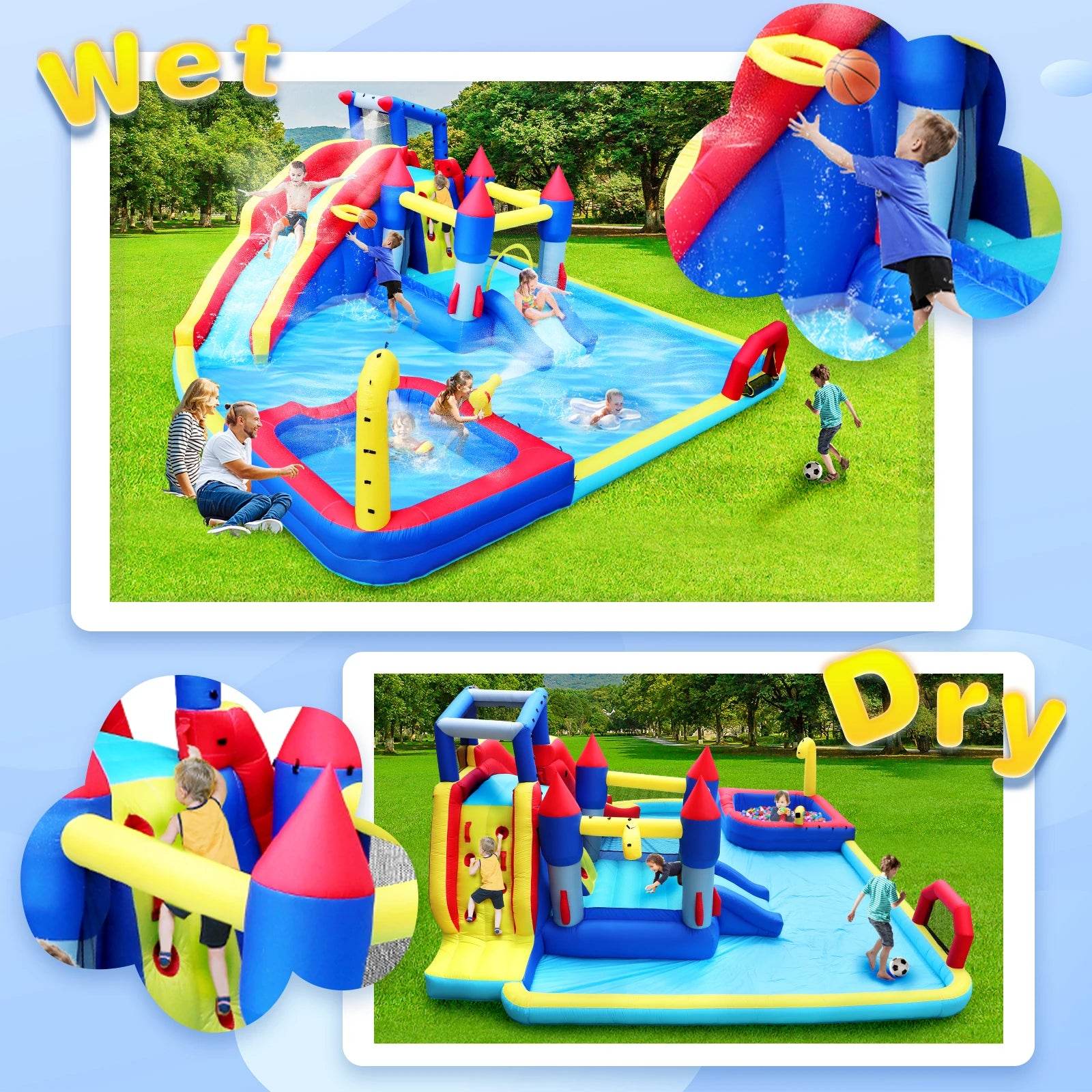 Inflatable Slide Water Park Trampoline Bouncing House Outdoor Garden For Endless Fun to Kids with Blower and Toys - ToylandEU