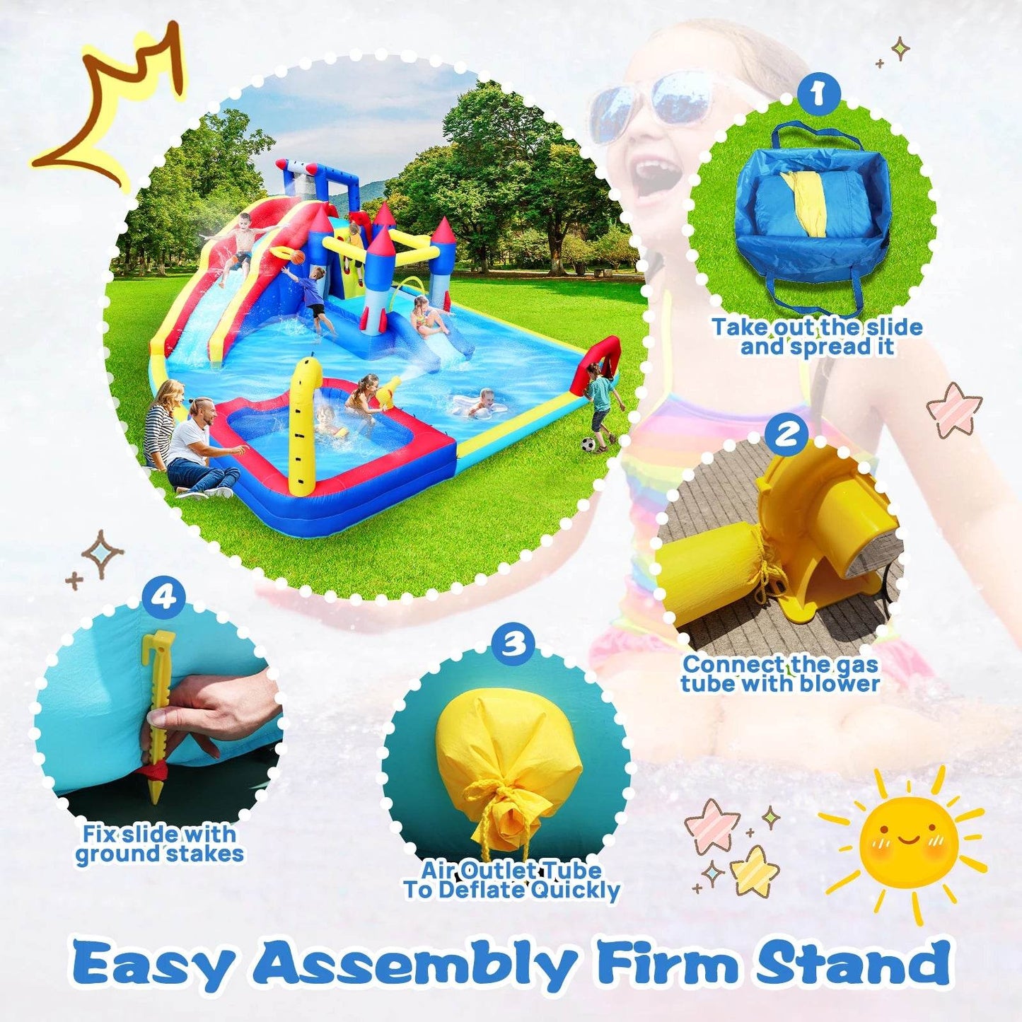 Inflatable Slide Water Park Trampoline Bouncing House Outdoor Garden For Endless Fun to Kids with Blower and Toys - ToylandEU
