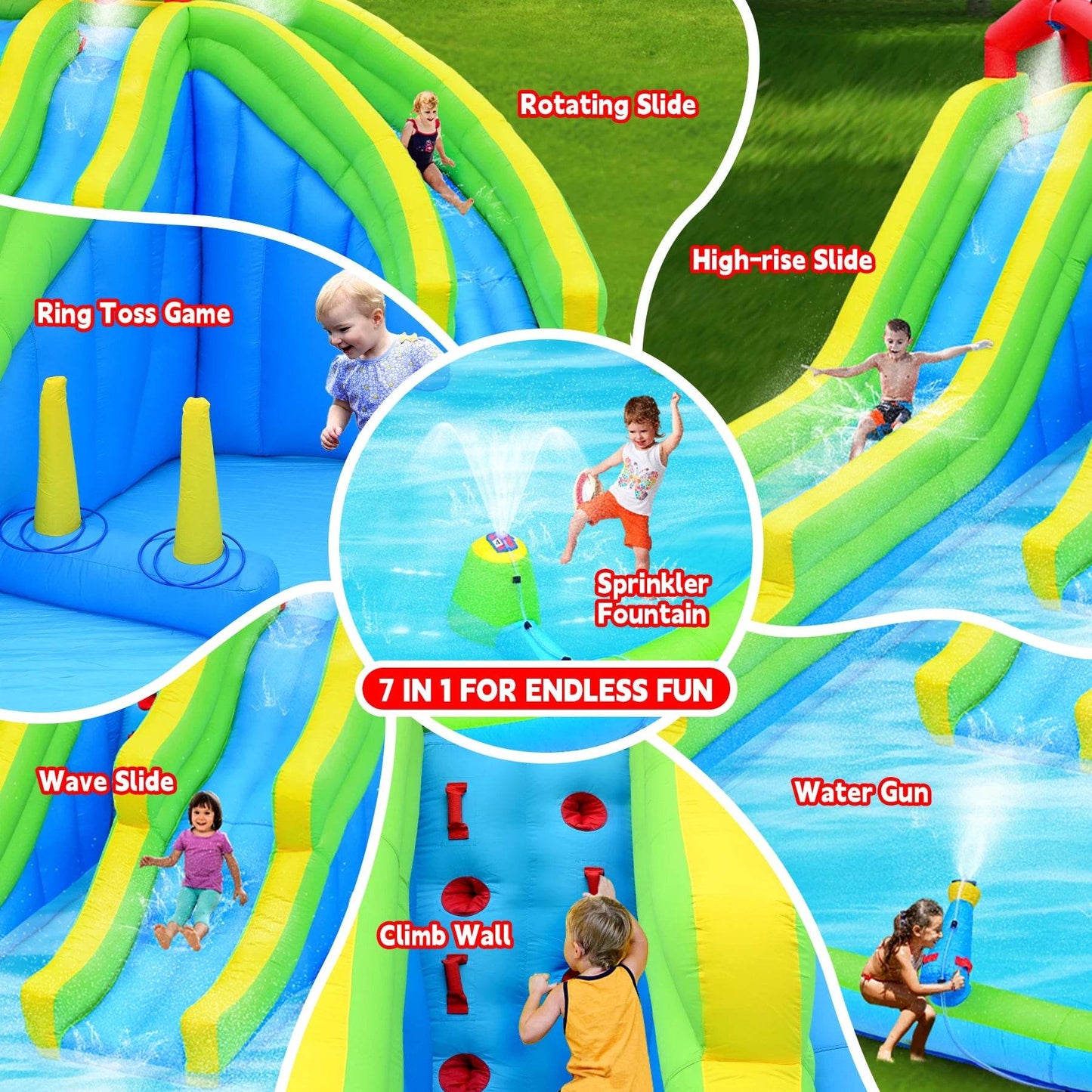 Inflatable Slide Water Park Trampoline Bouncing House Outdoor Garden For Endless Fun to Kids with Blower and Toys - ToylandEU