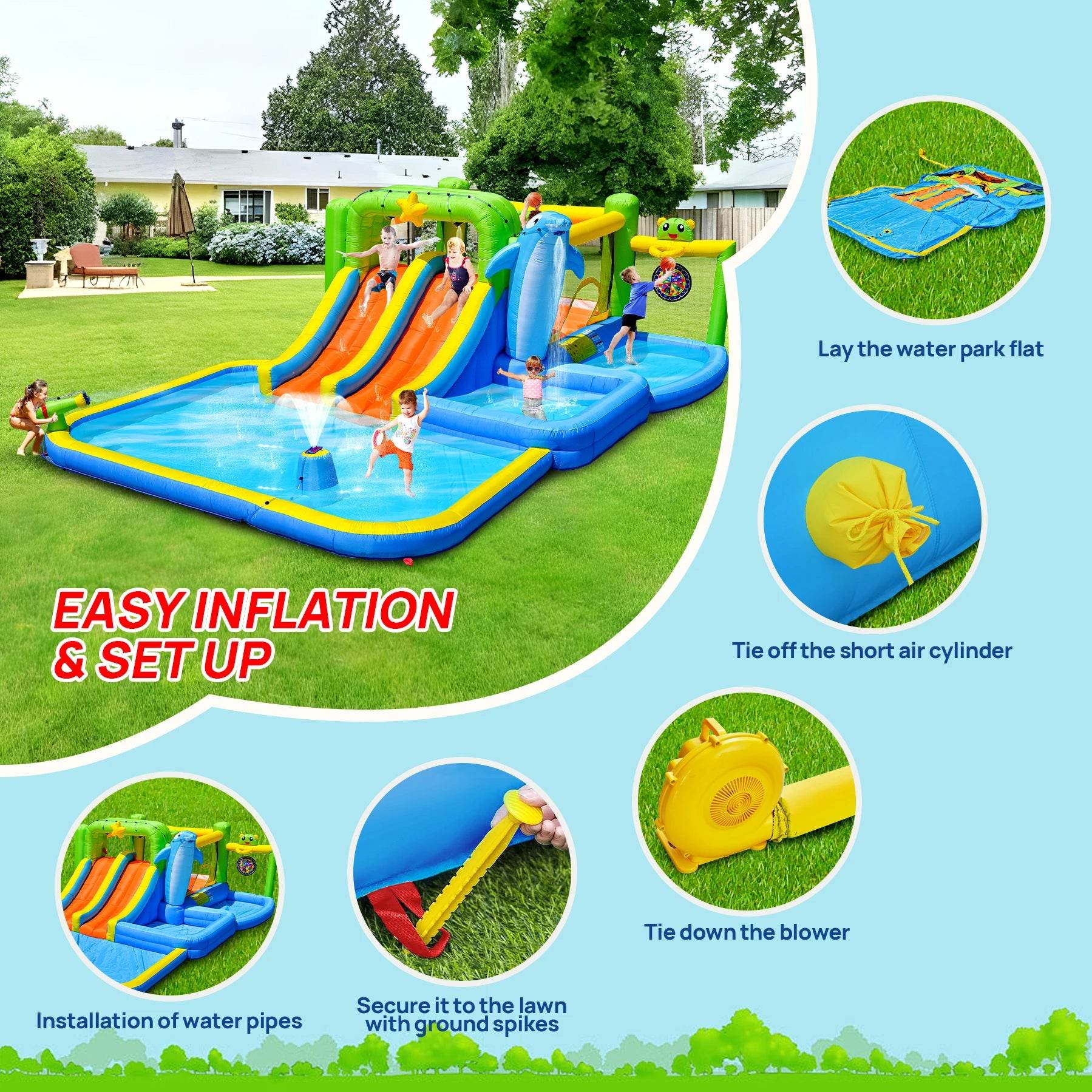 Inflatable Slide Water Park Trampoline Bouncing House Outdoor Garden For Endless Fun to Kids with Blower and Toys - ToylandEU