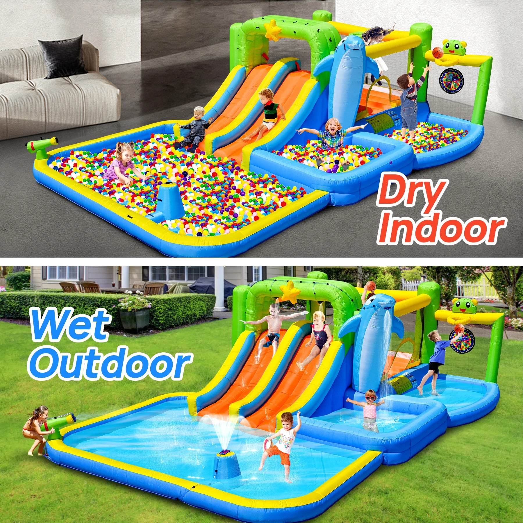 Inflatable Slide Water Park Trampoline Bouncing House Outdoor Garden For Endless Fun to Kids with Blower and Toys - ToylandEU