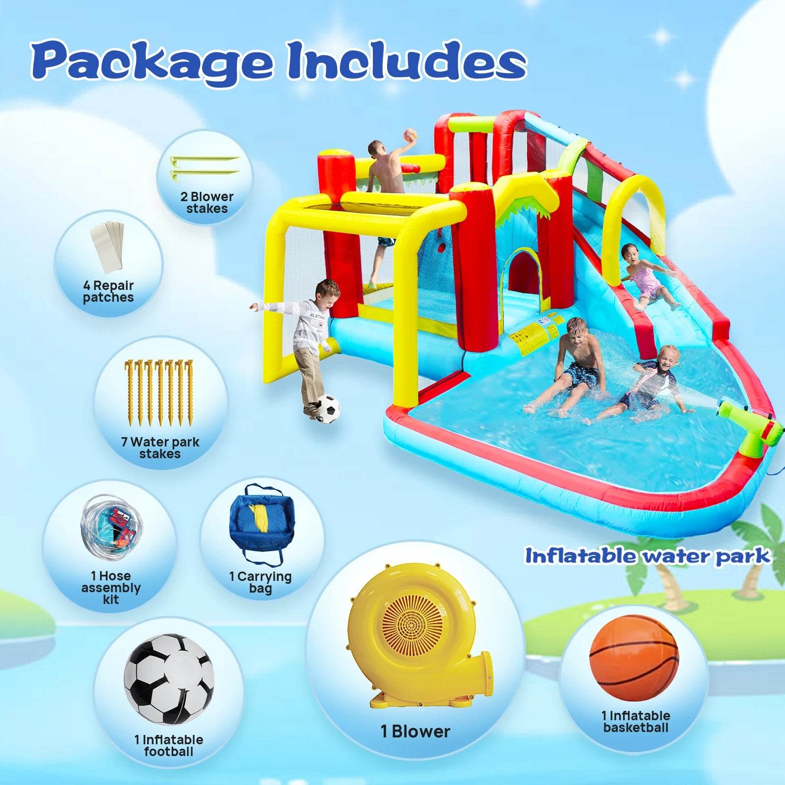 Inflatable Slide Water Park Trampoline Bouncing House Outdoor Garden For Endless Fun to Kids with Blower and Toys - ToylandEU