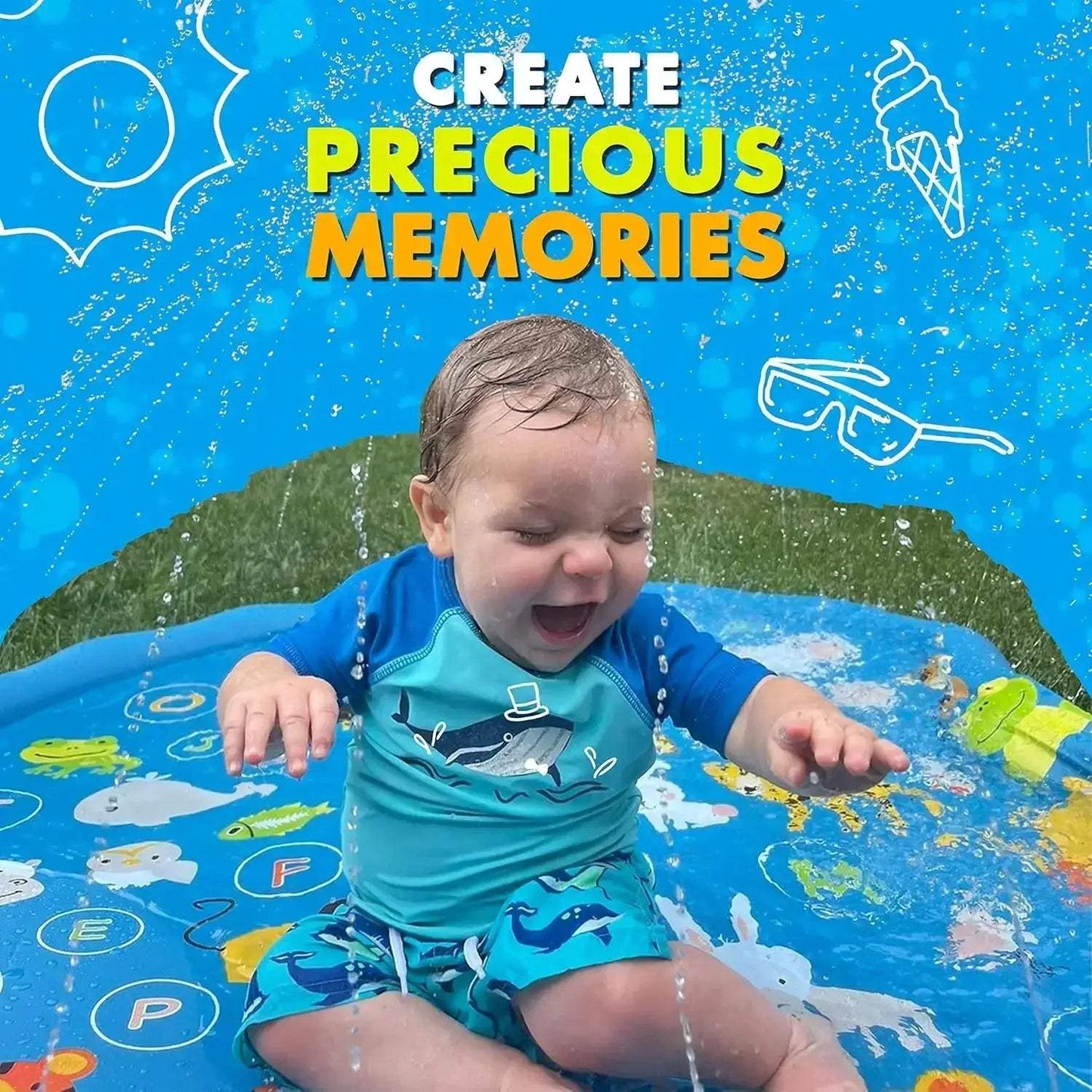 3-IN-1 Splash Pad Sprinkler for Kids & Baby Pool for Learning Toddler Sprinkler Pool Outdoor Water Toys Inflatable Splash Pad - ToylandEU