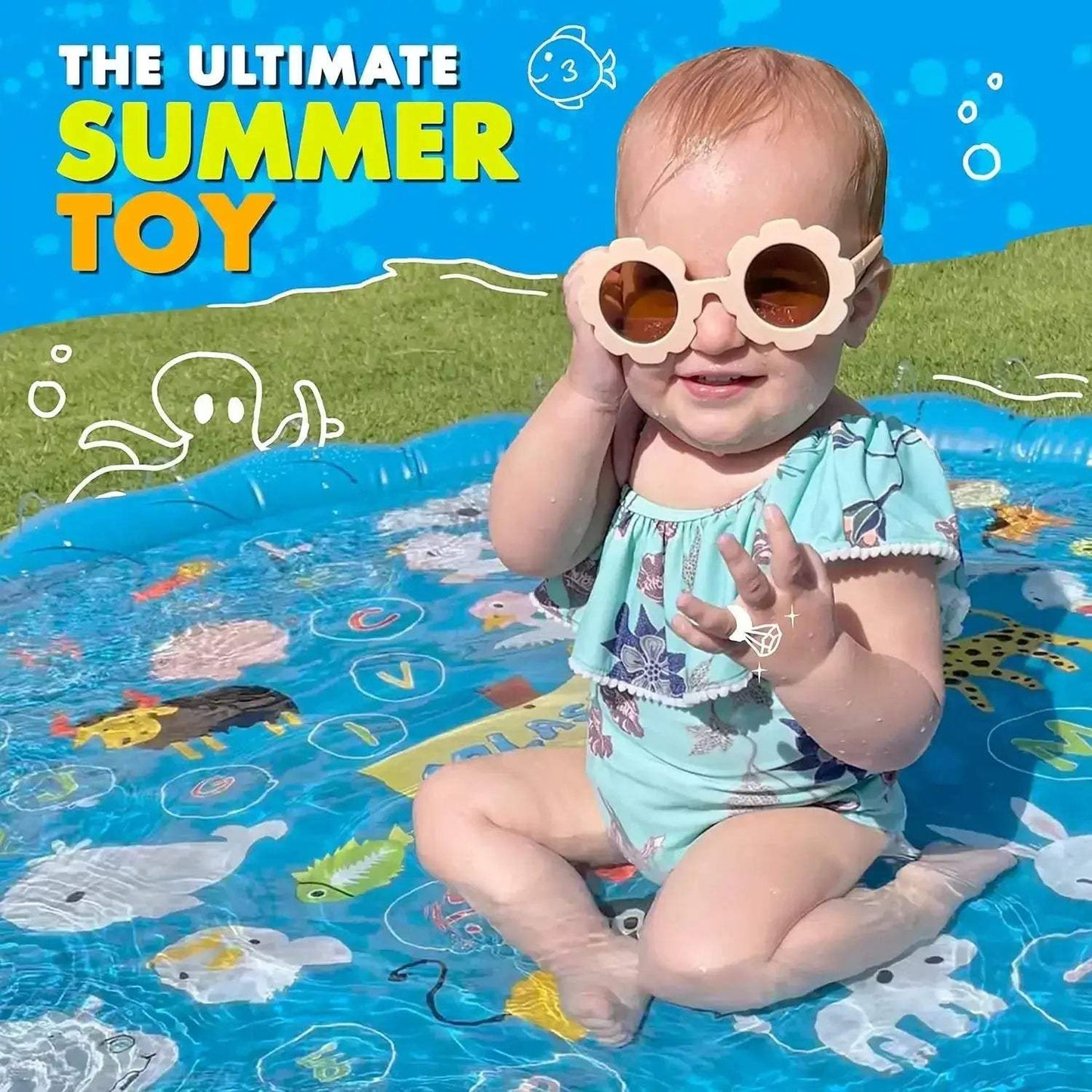 3-IN-1 Splash Pad Sprinkler for Kids & Baby Pool for Learning Toddler Sprinkler Pool Outdoor Water Toys Inflatable Splash Pad - ToylandEU