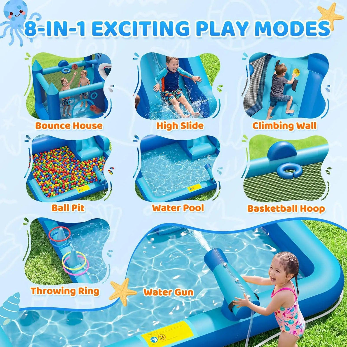  Shark Inflatable Water Park With Slide For Backyard Fun -  ToylandEU™