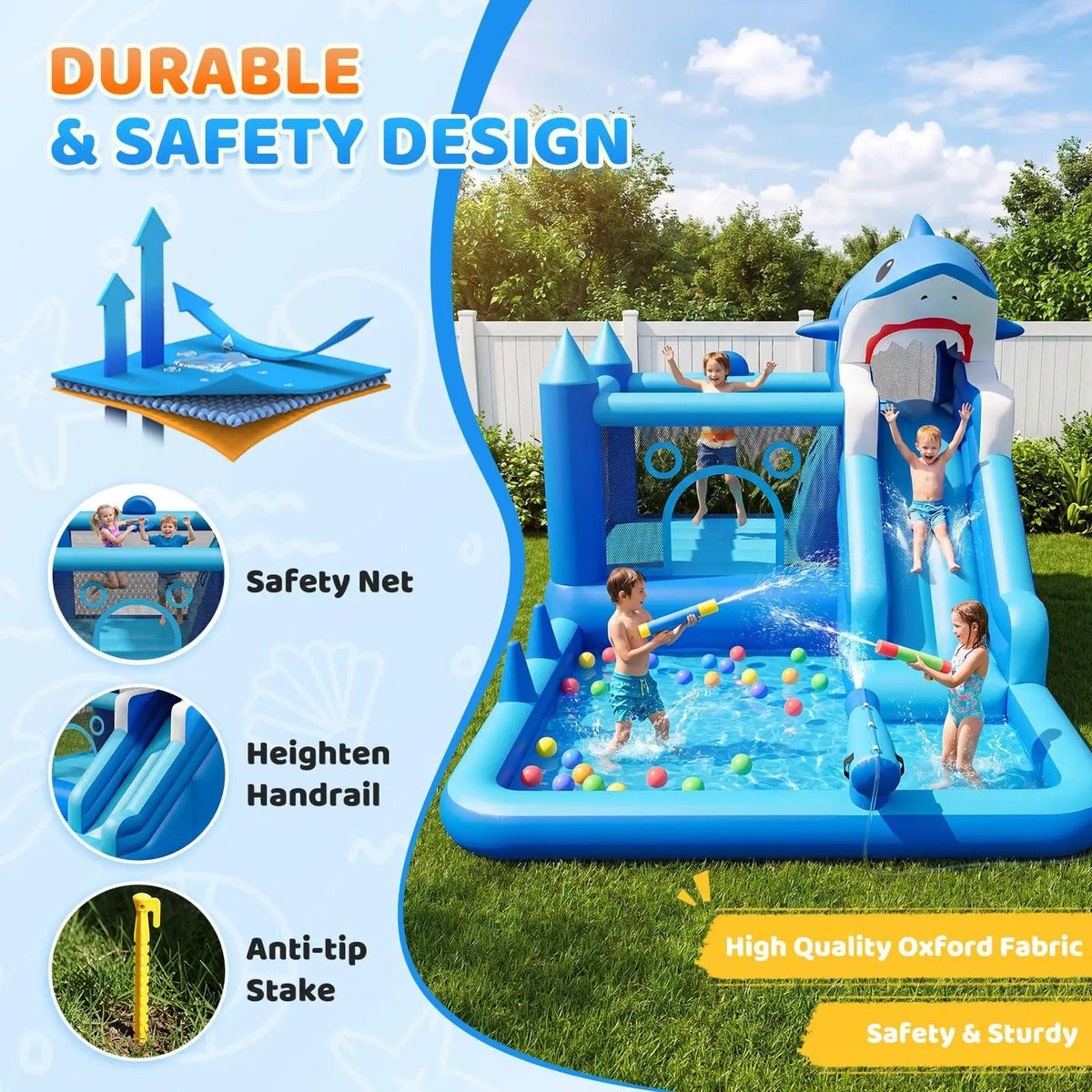  Shark Inflatable Water Park With Slide For Backyard Fun -  ToylandEU™