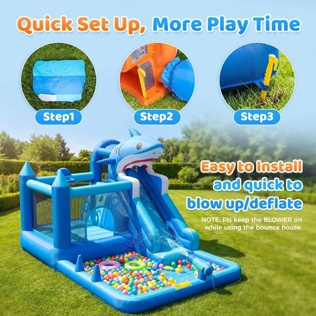  Shark Inflatable Water Park With Slide For Backyard Fun -  ToylandEU™