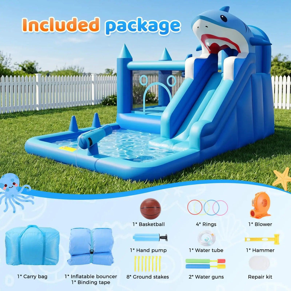  Shark Inflatable Water Park With Slide For Backyard Fun -  ToylandEU™
