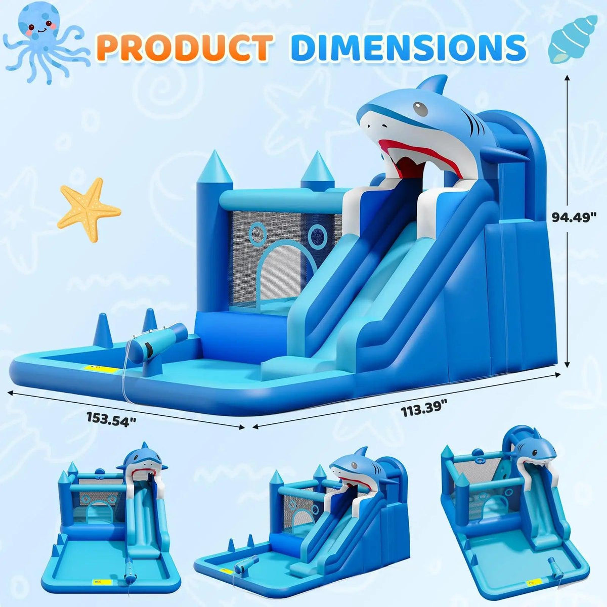  Shark Inflatable Water Park With Slide For Backyard Fun -  ToylandEU™