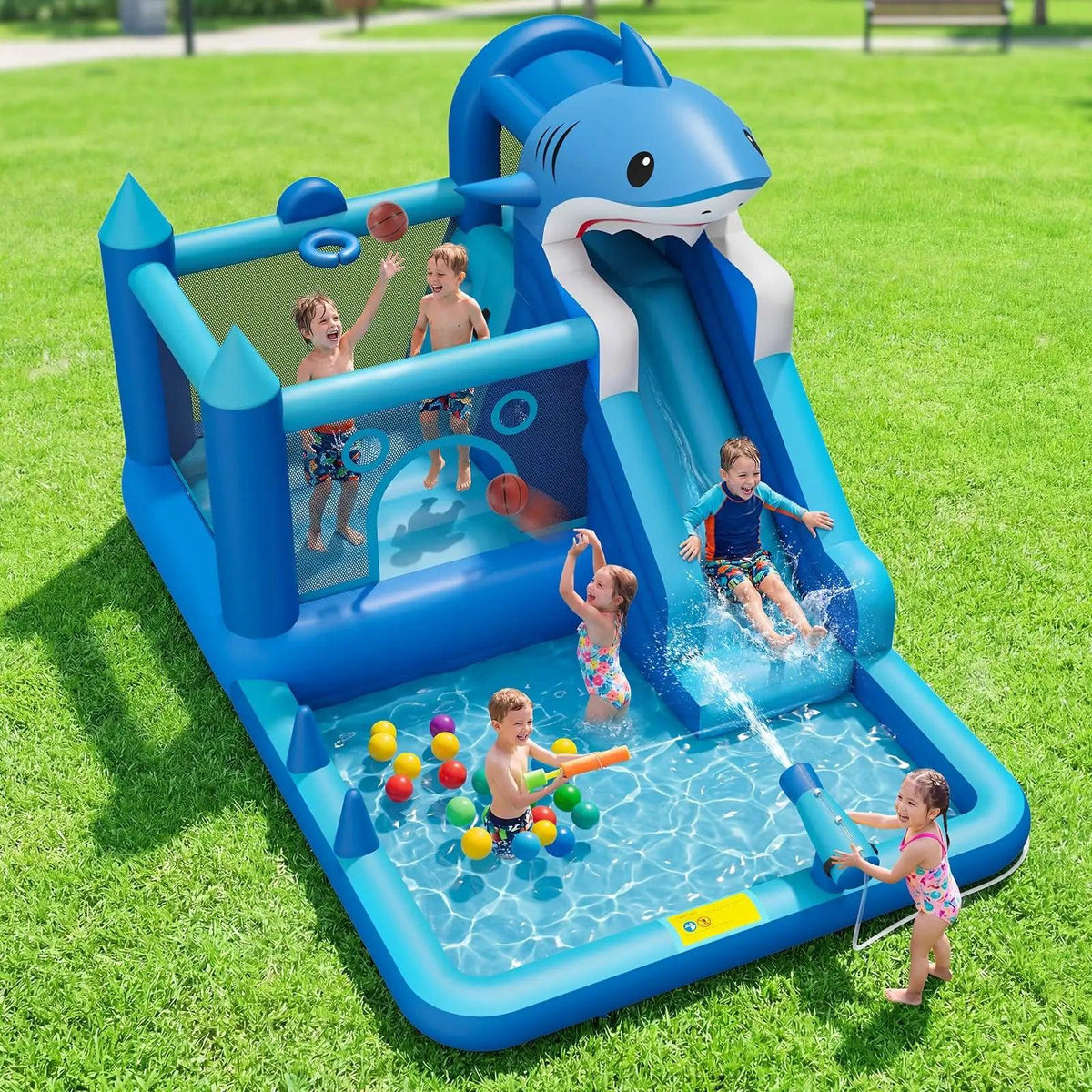  Shark Inflatable Water Park With Slide For Backyard Fun -  ToylandEU™