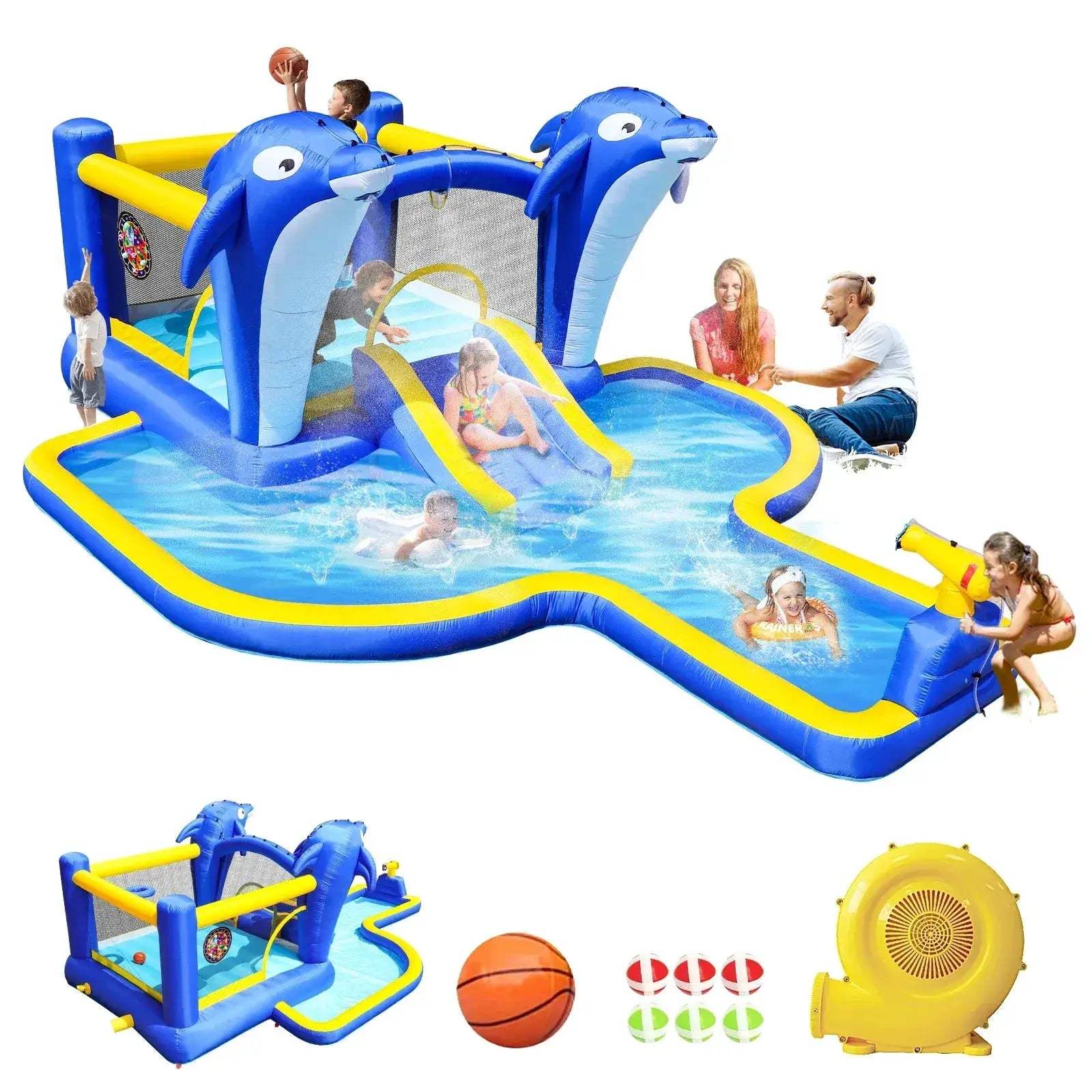 Inflatable Water Park Bounce House With Dolphin Sprinkler - ToylandEU