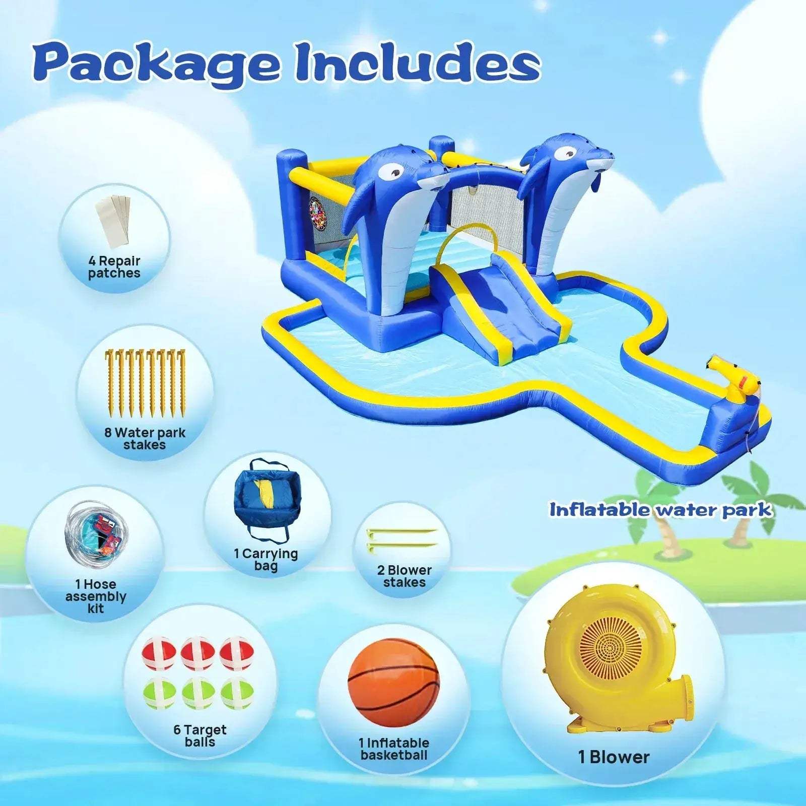 Inflatable Water Park Bounce House With Dolphin Sprinkler - ToylandEU